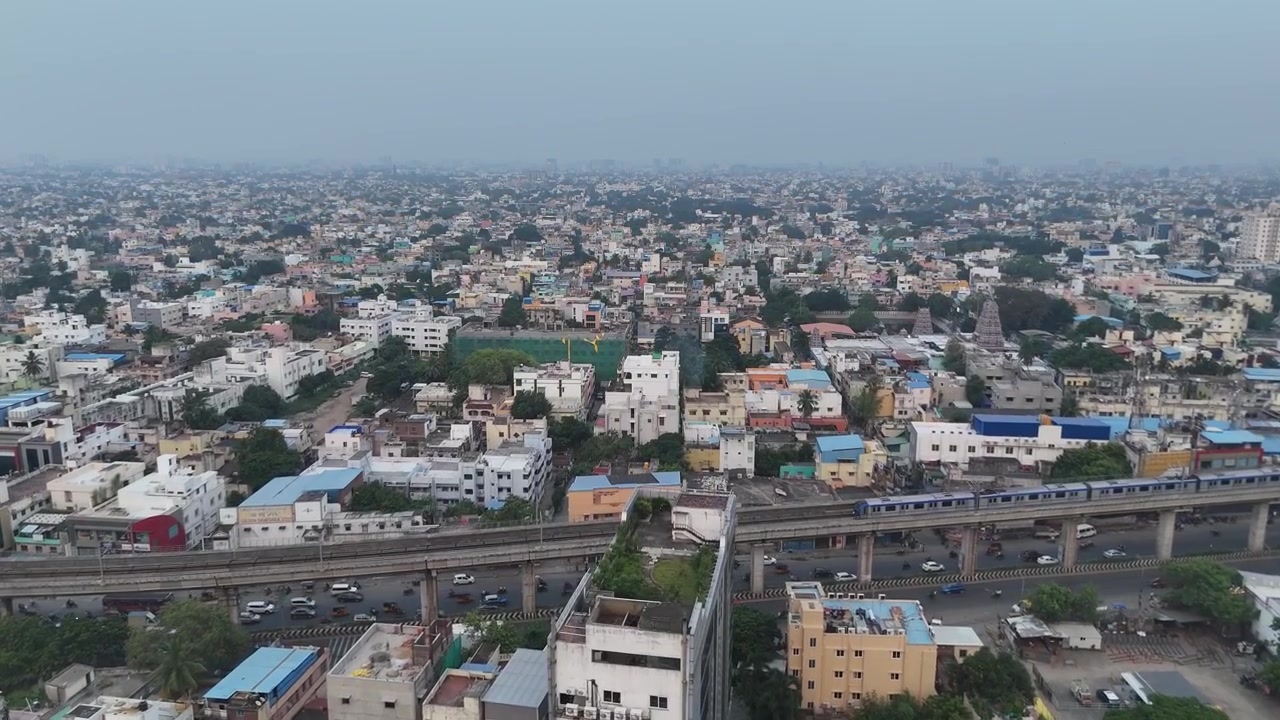 Area del mercato di Koyambedu e dintorni dalla prospettiva di un drone