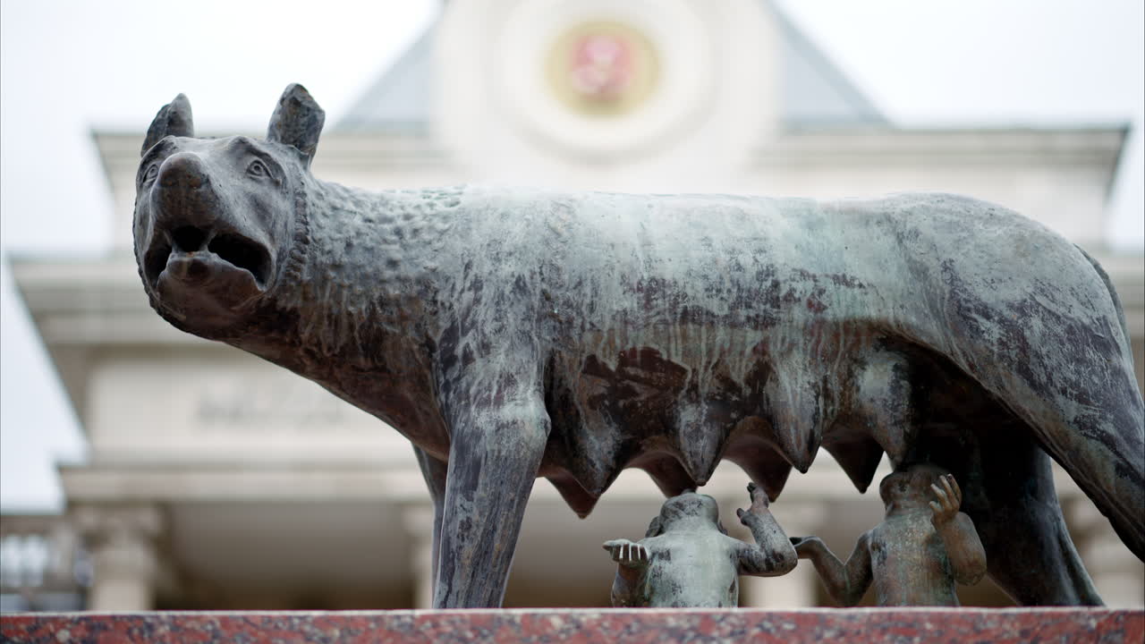 Chisinau, Moldova -April 18, 2024: The Capitoline Wolf statue in front of the National History Museum of Moldova