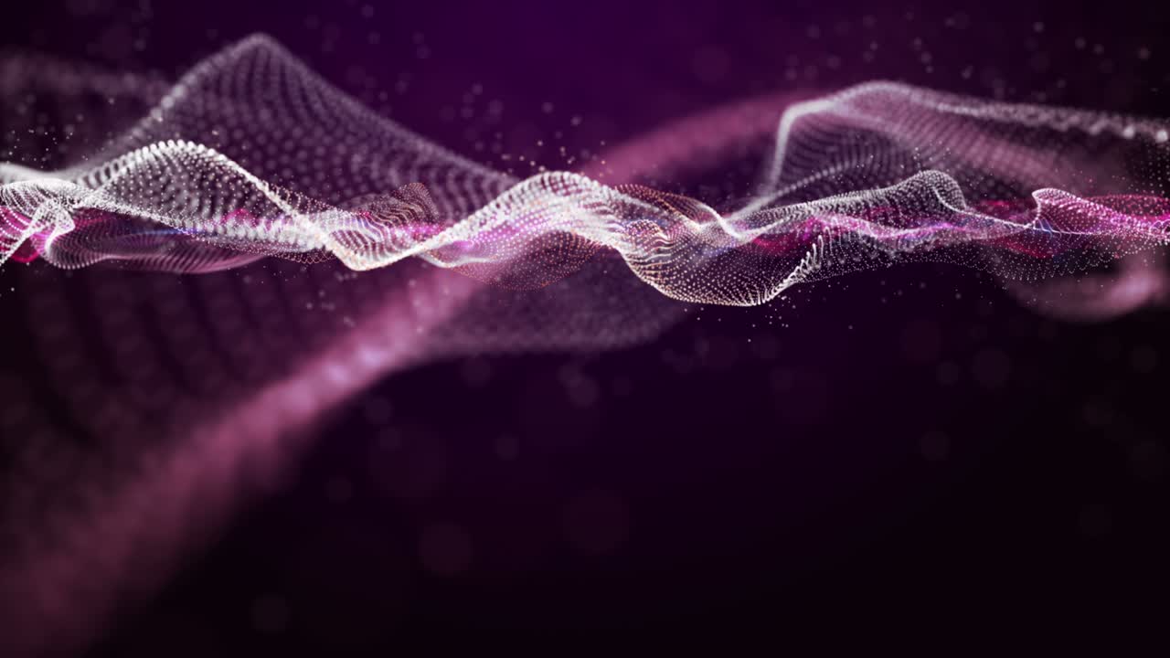 Futuristic animation with particle wave object in slow motion, 4096x2304 loop 4K