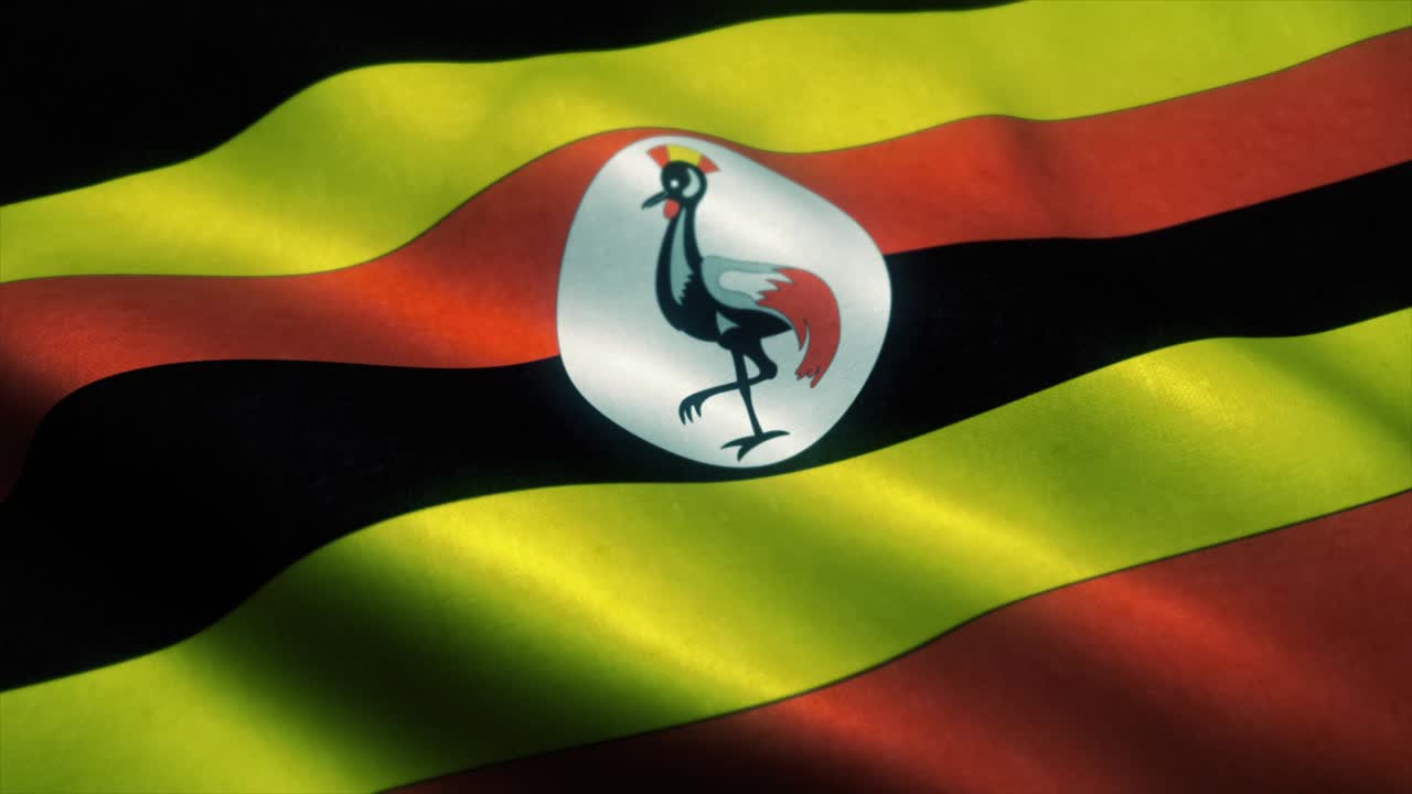 바람에 흔들리는 우간다 발, 우간다의 국기, 우간다가의 표지, 무결한 루프 애니메이션