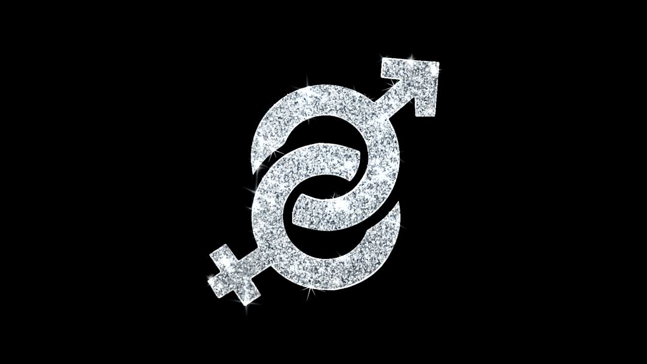 género macho y femenino icono brillante bucle de brillo partículas parpadeantes.
