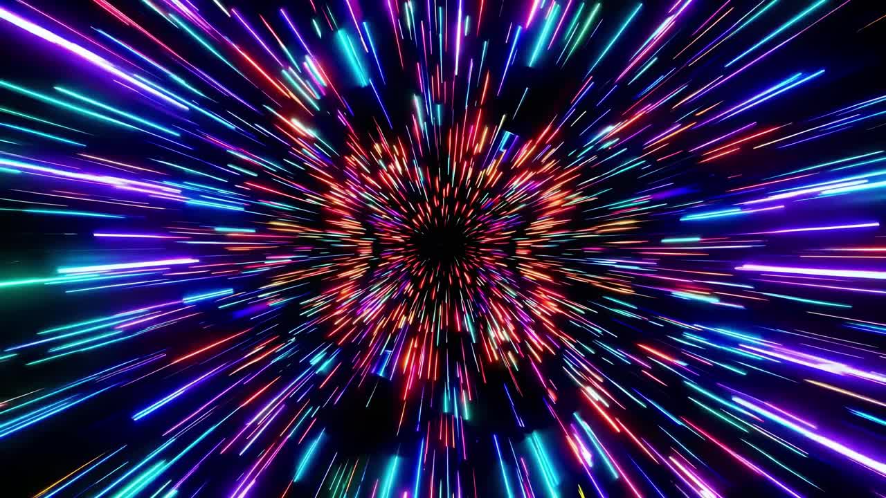 Un effetto di esplosione di luce dinamico e colorato catturato da un'angolazione centrale e frontale.