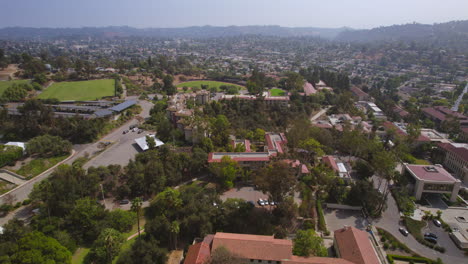 aerial of occidental college campus in eagle rock neighborhood of los angeles, california on a gorgeous summer day