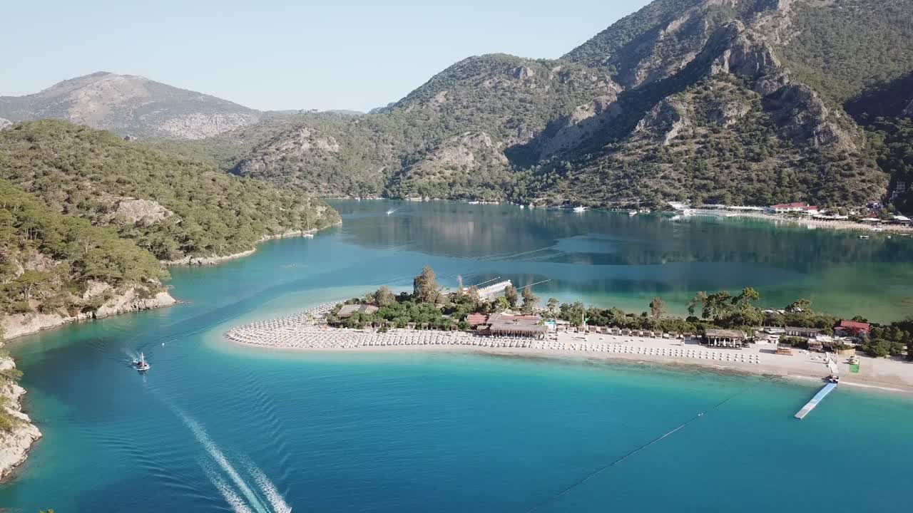 Aerial view of a beautiful beach in a secluded bay