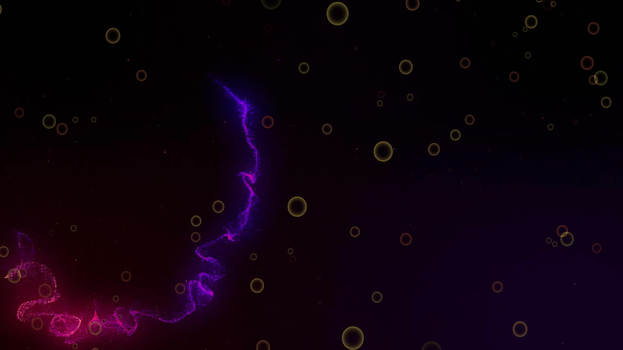 Glowing purple and pink lightning animation over floating bubbles on dark background