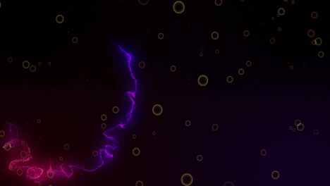 animación de relámpagos púrpura y rosa brillantes sobre burbujas flotantes en fondo oscuro