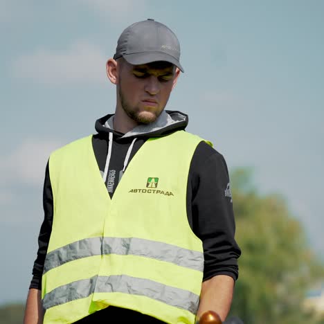 worker on road construction