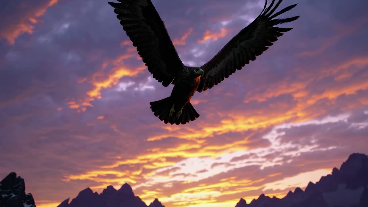 Majestic Eagle Soaring Above the Mountain Peaks at Sunset