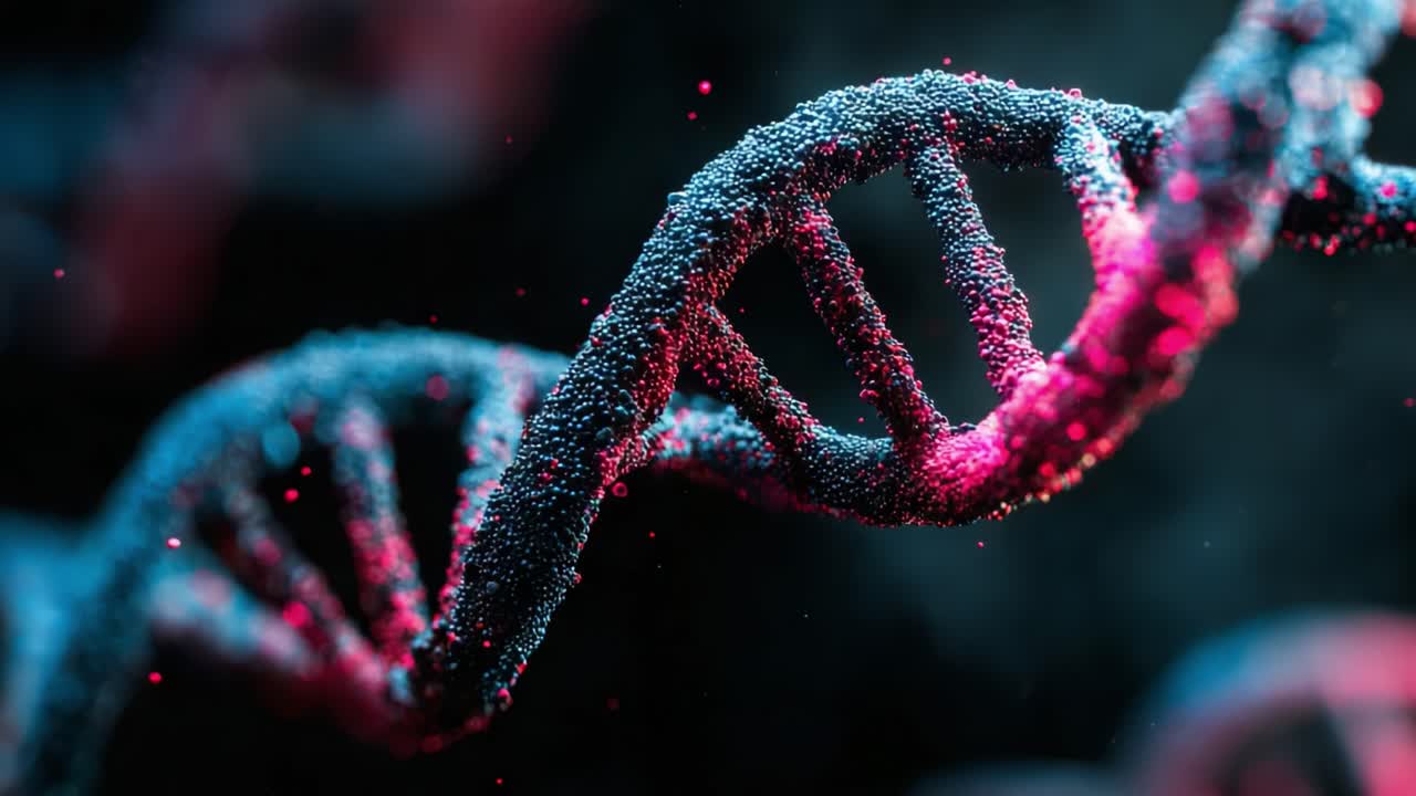 A Stunning Microcosmic View of DNA Helix Structure Captured in Dynamic Color, Shedding Light on Genetic Information and its Importance in Biology and Life Sciences