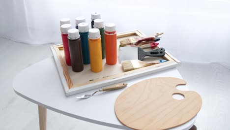 close up of tool and paint artist in studio close up of tool and paint artist in studio start drawing a picture