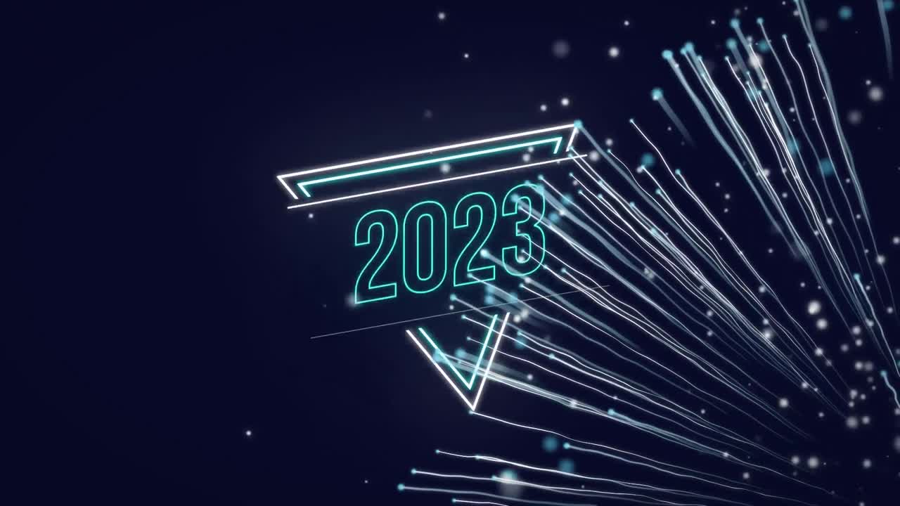 animación de rastros de luz sobre el texto de 2023
