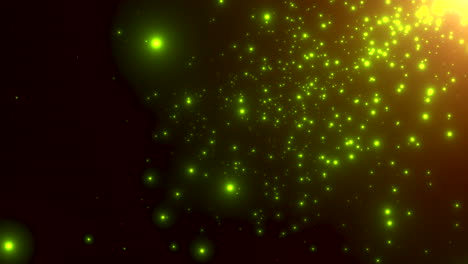 campos cinematográficos de estrellas verdes y brillos de moscas en la galaxia.