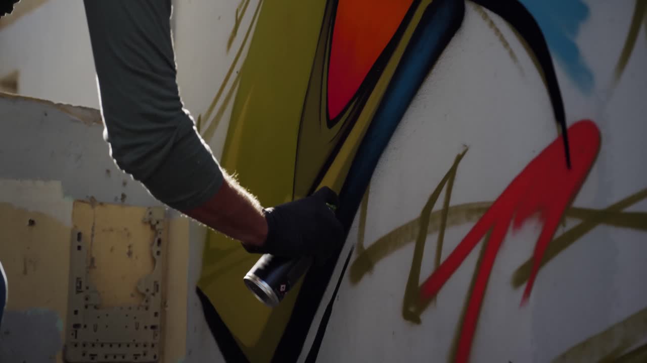 artista de graffiti pintando con spray de aerosol 4k
