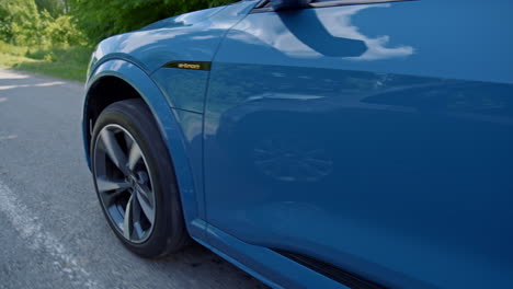 close up view of audi e-tron. audi e-tron sportback four wheel drive electric suv