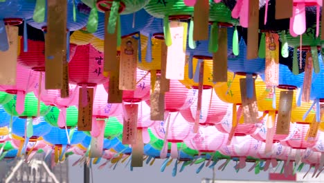 traditional korean lanterns slowly panning from left to right