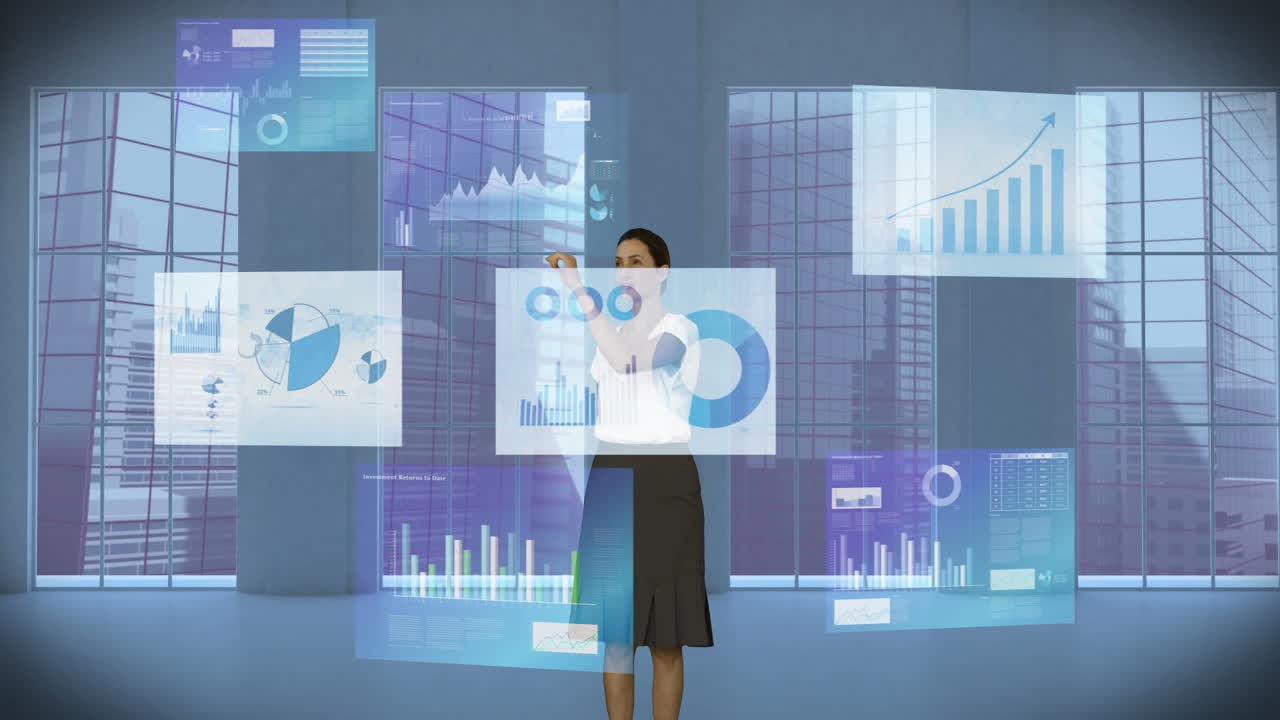 Businesswoman touching digital screen