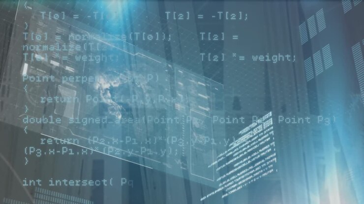 Animation af databehandling over blå baggrund