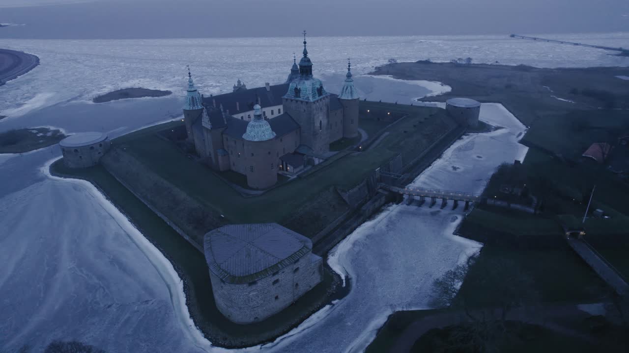 Front view of Kalmar castle by drone