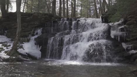 freezing cascades on rocky terraced cliffs in central pennsylvania during winter rosecrans falls