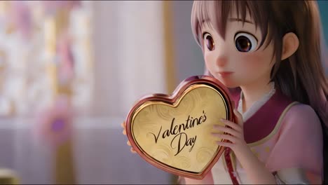 anime girl with a valentine's day heart-shaped gift