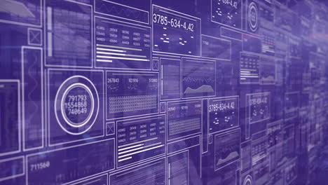 animation of data processing and diagrams over server room