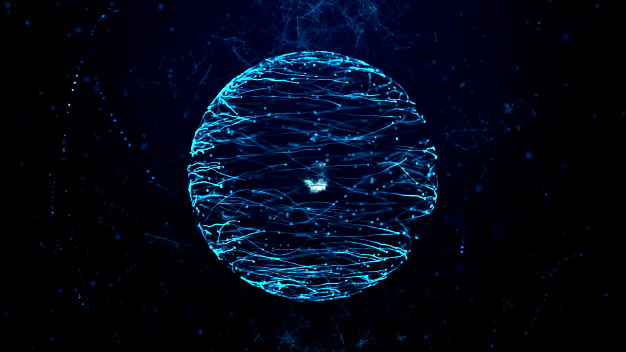 esfera de energía de partículas azules. tecnología abstracta, ciencia, ingeniería e inteligencia artificial fondo de movimiento.