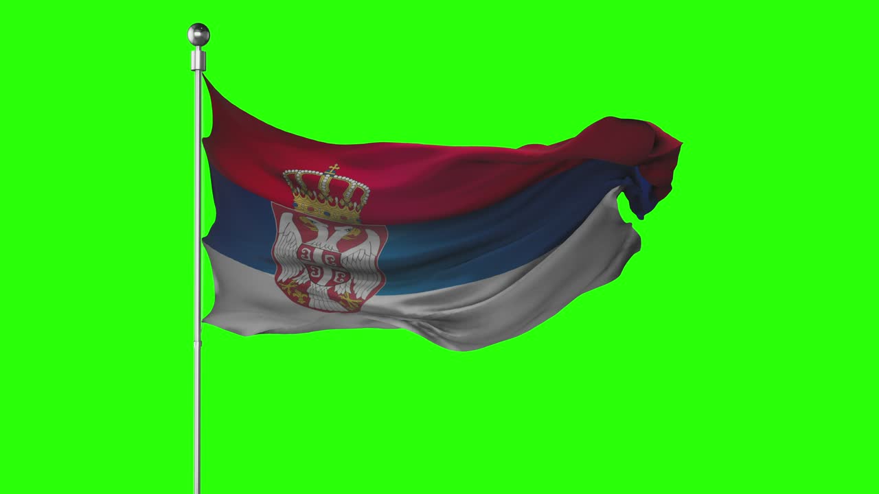 녹색 화면에서 흔들리는 세르비아 국기. 크로마 키 애니메이션. 세르비아 정치 일러스트레이션