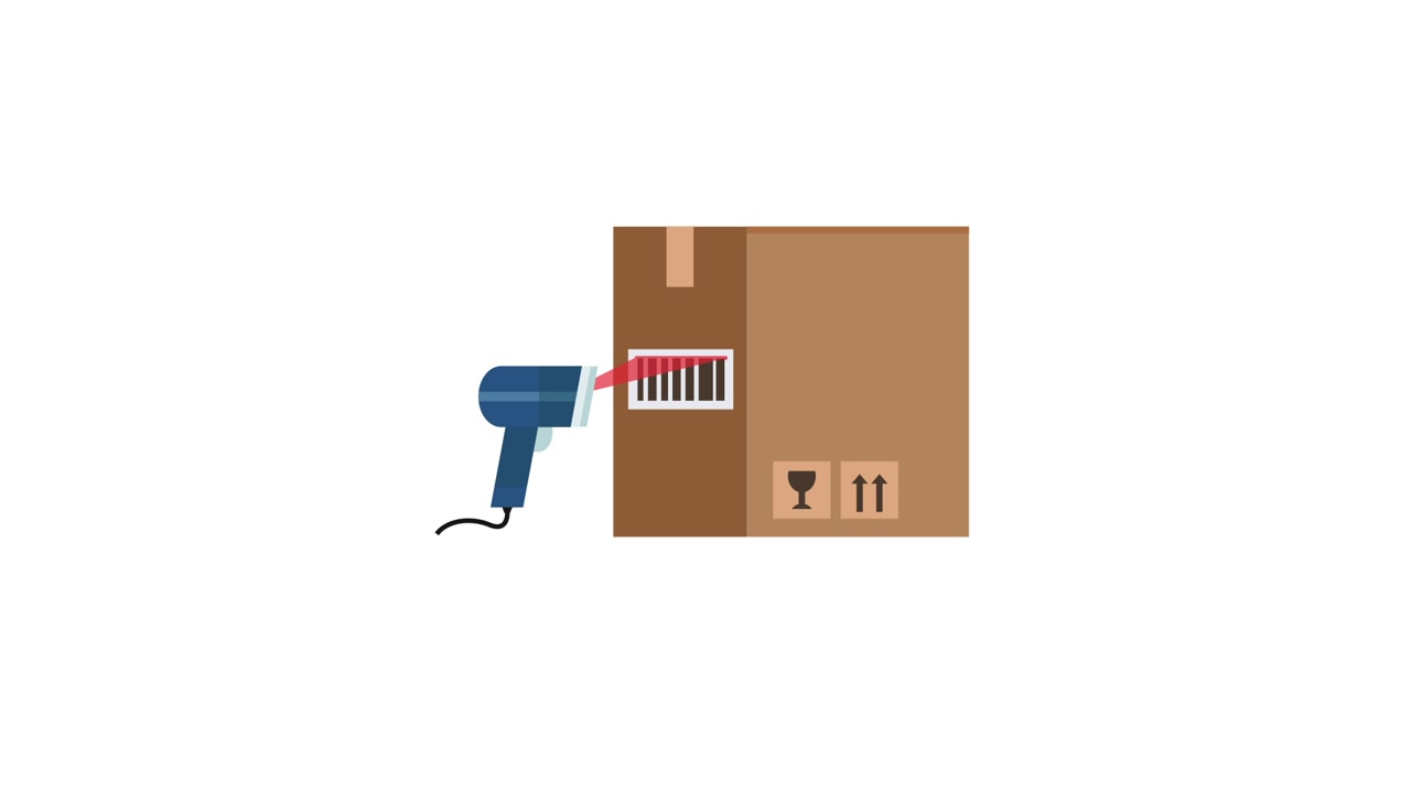 Animated Barcode Scanner Reading a Cardboard Box