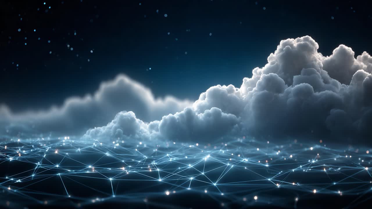 A Surreal Representation of Clouds and Light Connections in a Digital Landscape, Merging Technology and Nature for a Captivating Visual Experience