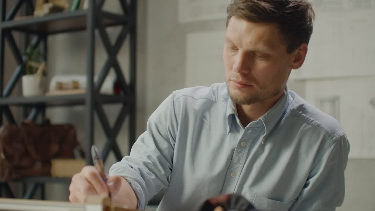 건축가: 집 사무실에서 나무 책상 위에 건설 프로젝트를 스케치하는 건축가; 건축 디자인 개념; 빈티지 컬러 톤; 엔지니어: 넓은 창문이 있는 밝은 사무실에서 일하며, 초점을 맞추고 청사진을 그린다; 건축가 또는 디자이너의 작업장: 로프트 스타일 미니미엄