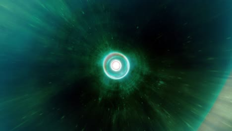 abstract brillo verde rojo túnel hiperespacial a través del vórtice espacio-tiempo. 4k 3d bucle de ciencia ficción viaje interestelar a través de agujero de gusano en el hiperespacio. salto de velocidad en el ciberespacio con luz de supernova de nebulosa.