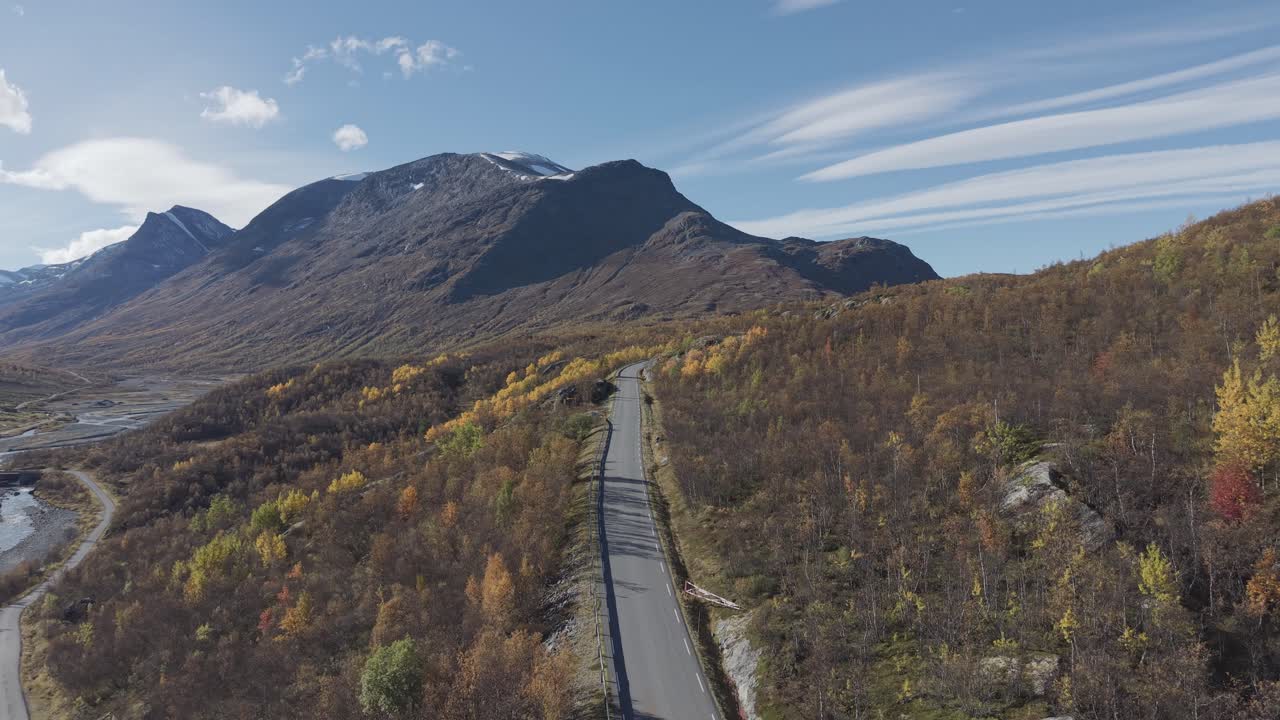 Scenic route in Norway in autumn. Jotunheimen National Park, drone footage