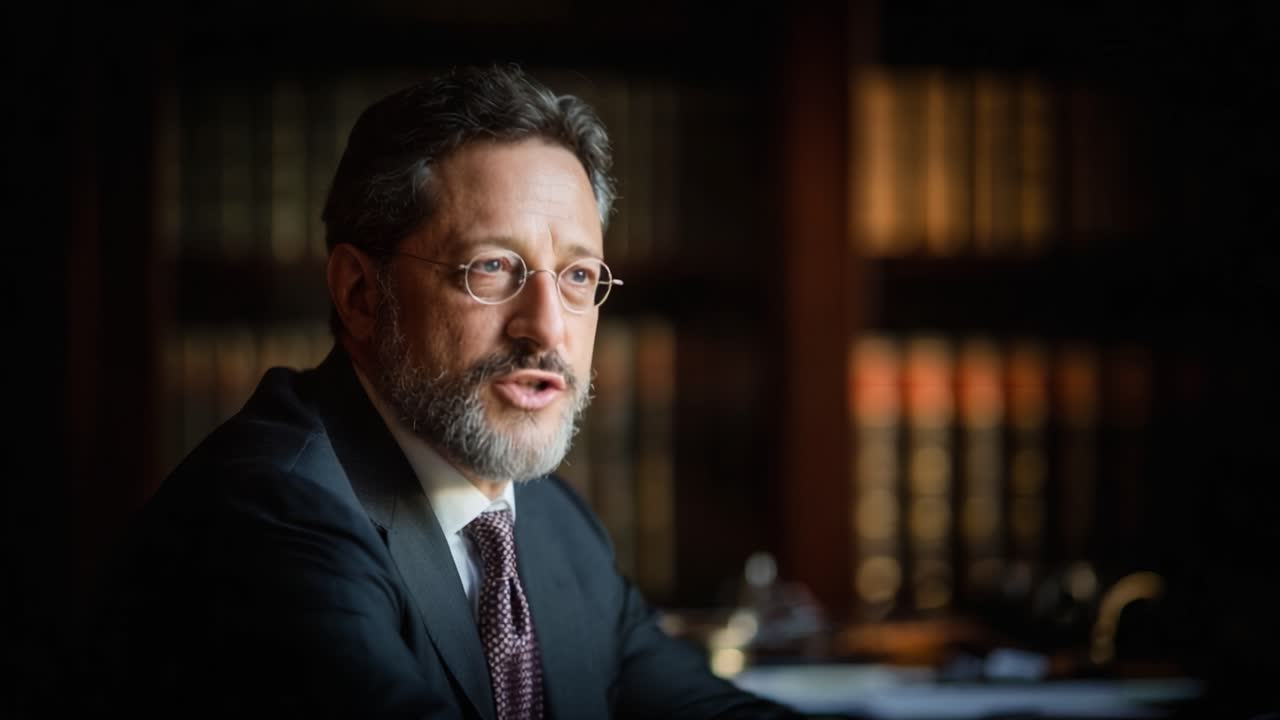 A Professional Male Figure in a Scholarly Environment, Engaged in Thoughtful Reflection or Discussion, Showcasing Wisdom, Authority, and Leadership Skills