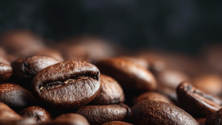 Rich and Aromatic Coffee Beans Illuminated with Steam, Capturing the Essence of Freshly Roasted Goodness in a Close-Up Shot