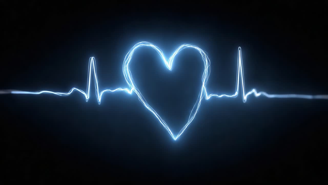 Uno sguardo mozzafiato a un battito cardiaco visualizzato attraverso vibranti onde di luce, che illustra la connessione vitale tra vita e amore tramite un'accattivante visualizzazione pulsante.