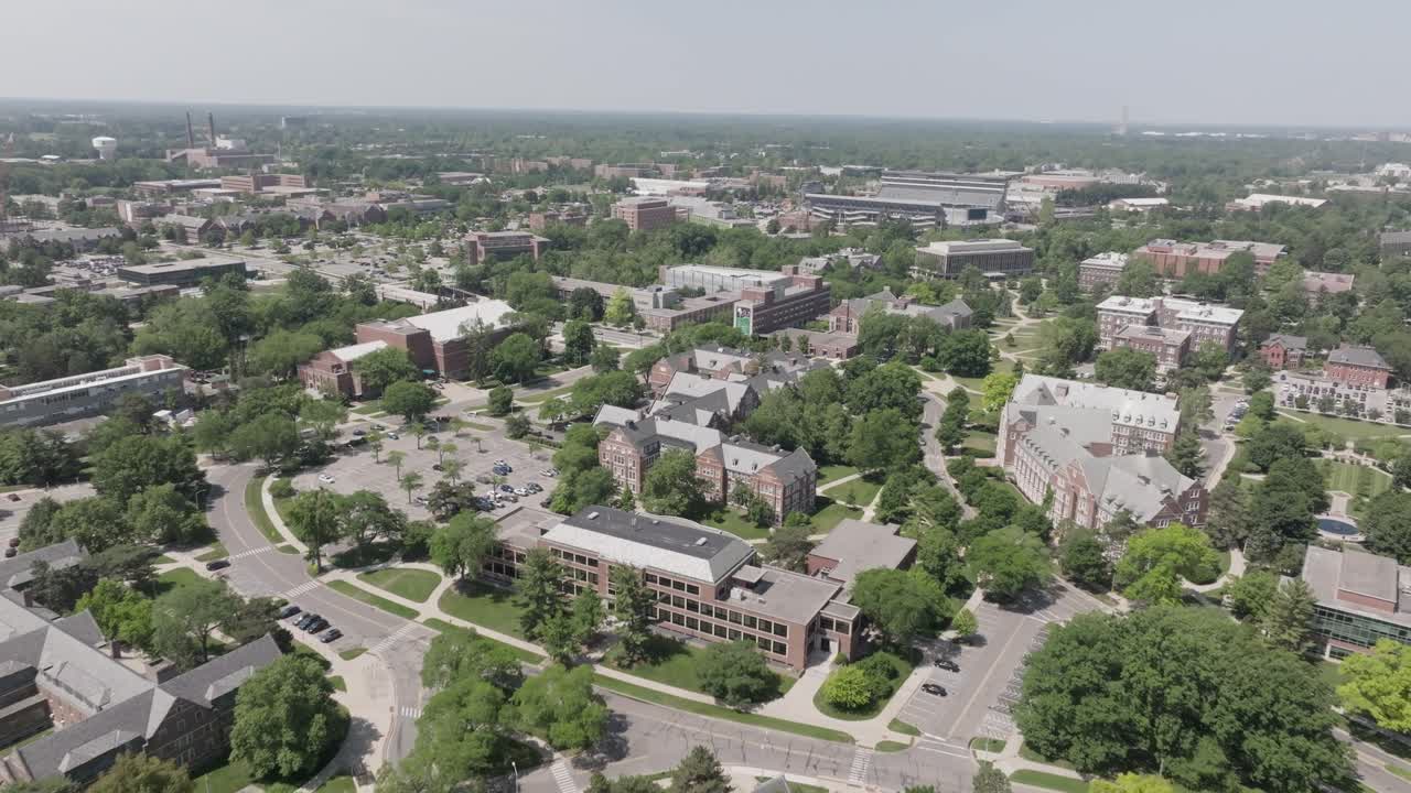 Michigan State University Aerial Drone Grand River to campus forward