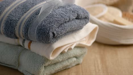 stacked towels and spa accessories