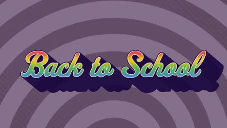 Digitale-Animation-Des-Regenbogeneffekts-über-„Back-To-School“-Text-Vor-Violettem,-Radialem-Hintergrund