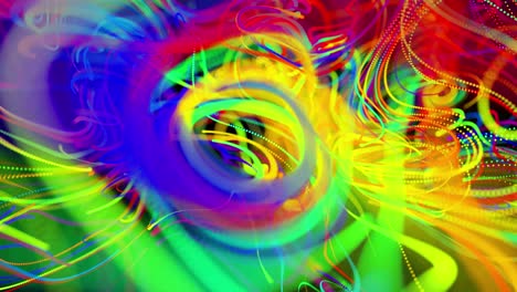 visualization of neural network operation, multicolor bg. abstract fast lines of light streaks in air. stream of lines forms curled lines like glow light trails, swirling pattern like curle noise.