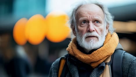 an elderly man standing in an airport terminal, preparing to embark on his journey.