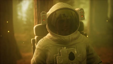 astronauta solitario en el bosque oscuro
