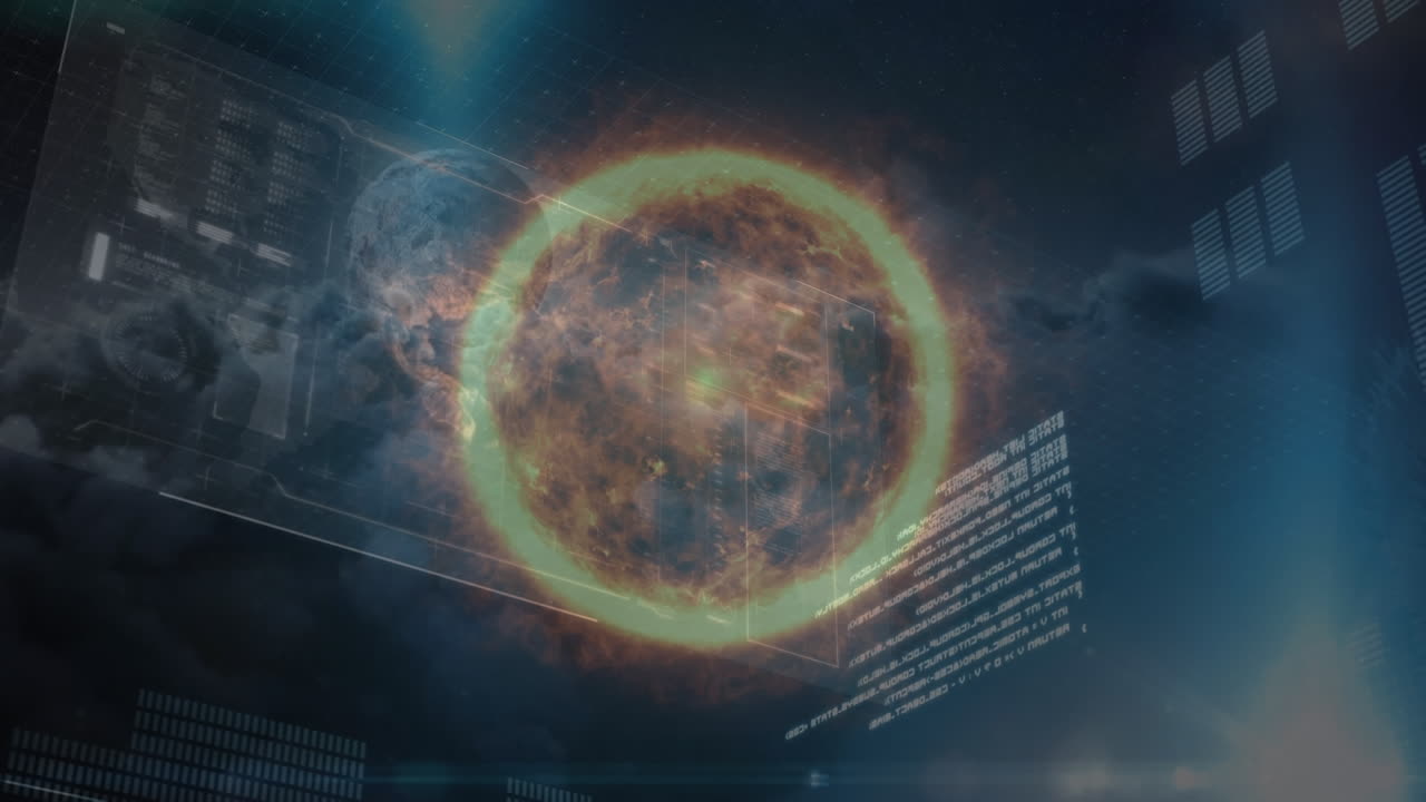 검은 바탕에 전 세계에 대한 데이터 처리의 애니메이션