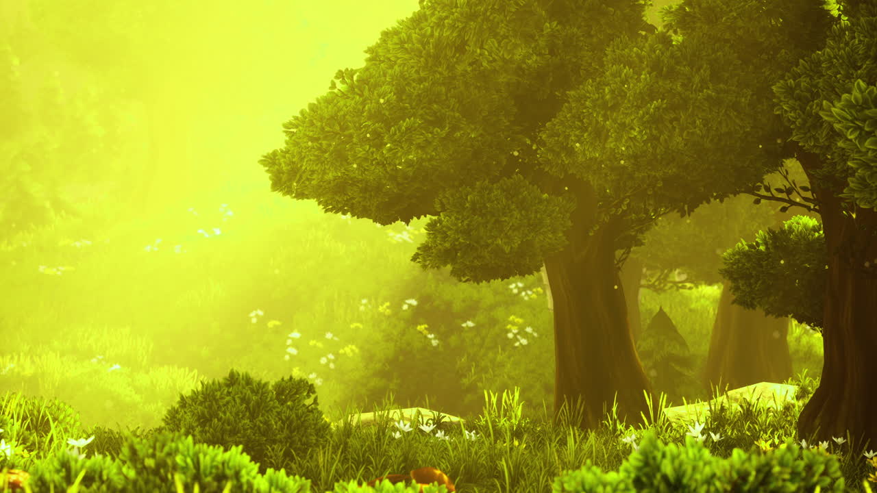 Majestic golden glow envelops a serene forest at dawn