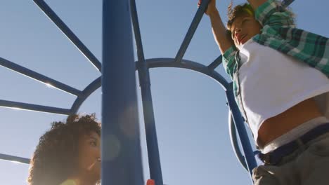 mother and son having fun at playground