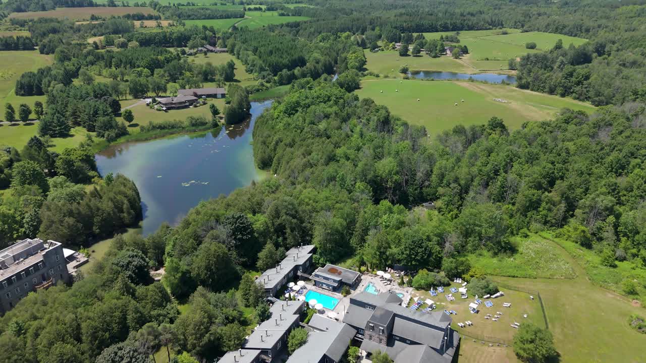 Aerial view of Millcroft Inn and Spa in scenic Alton landscape