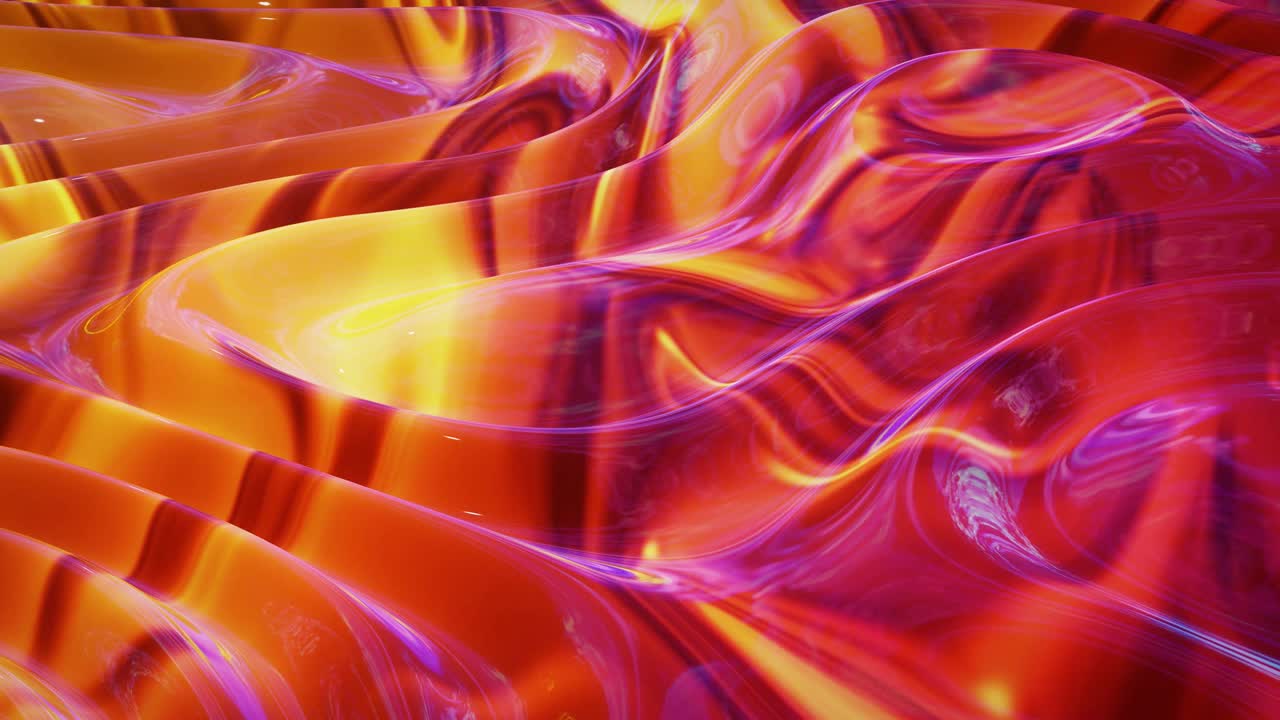Looped abstract fluid background multicolor marble style. Beautiful glossy wavy surface of liquid with pattern, gradient color and flow waves on it. Creative bright bg with soft smooth animation.