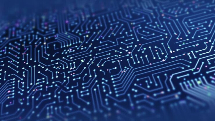 High Tech Electronic Circuit Board. Electrical Signals Flowing. Perfect Loop