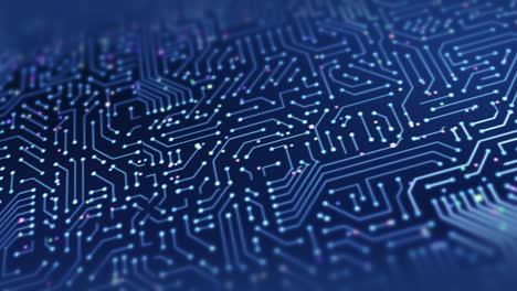 placa de circuitos electrónicos de alta tecnología. señales eléctricas fluyendo. bucle perfecto