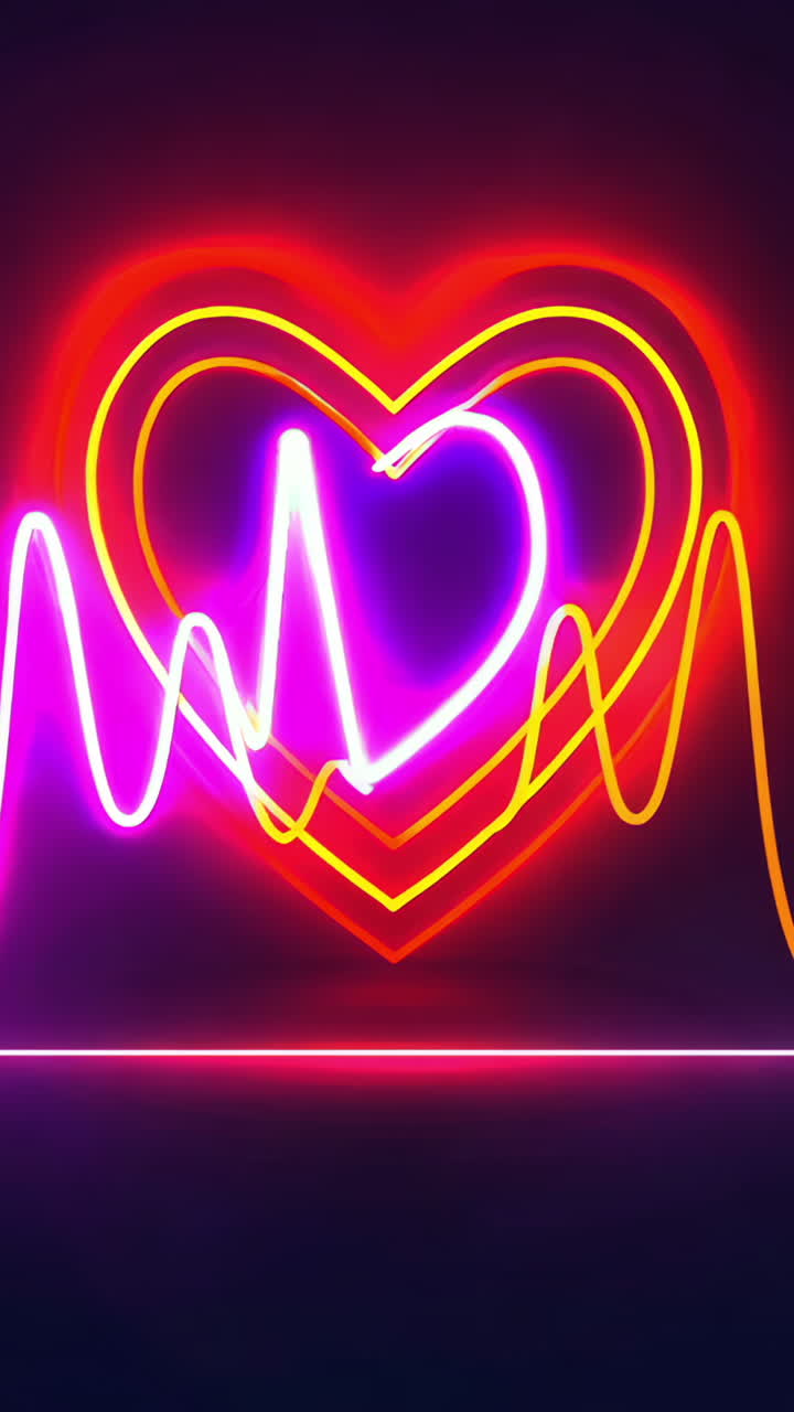A heart is shown in a colorful, abstract style with a wave pattern surrounding it. The heart is surrounded by a series of lines that create a sense of movement and energy. Scene is one of excitement