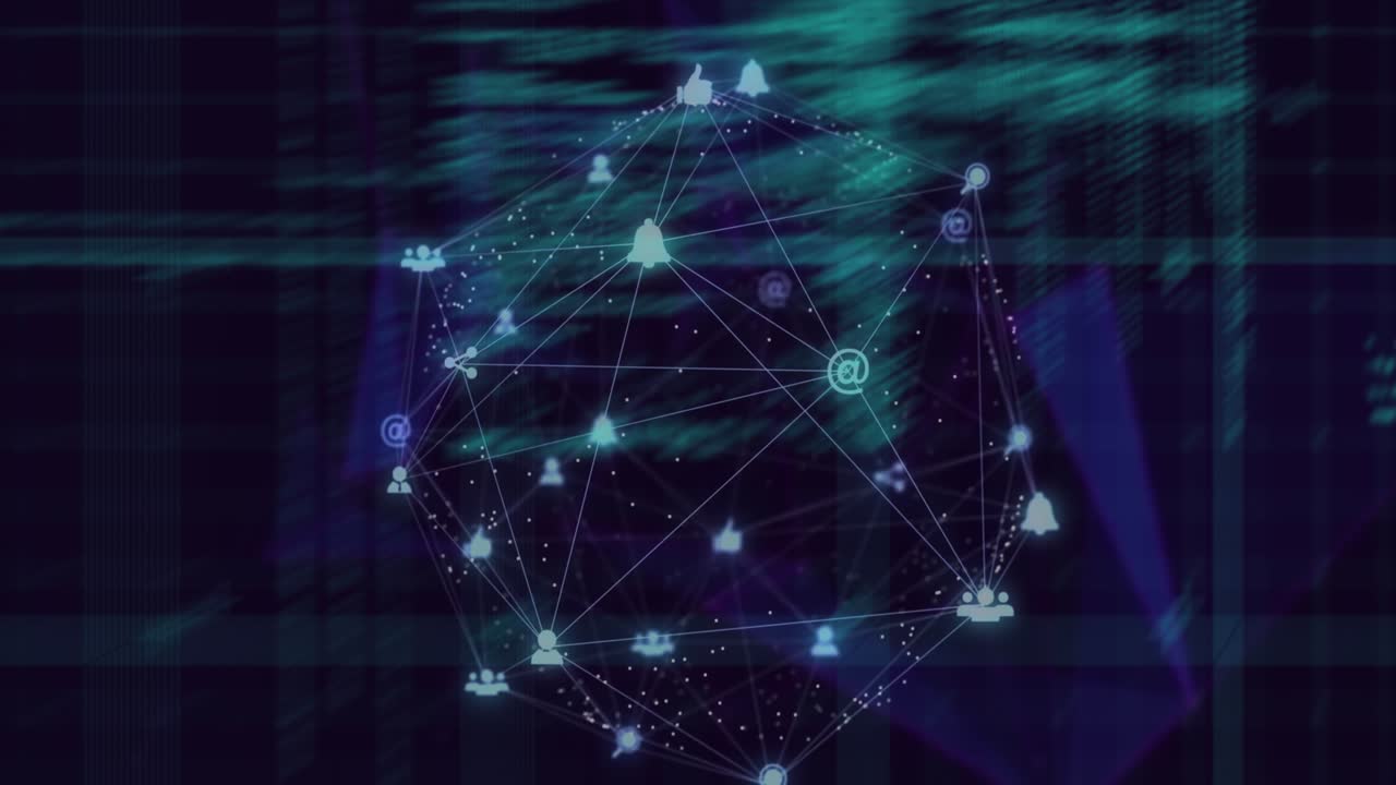 Animation of globe with network of connections and data processing